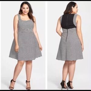 Halogen Striped fit and flare dress